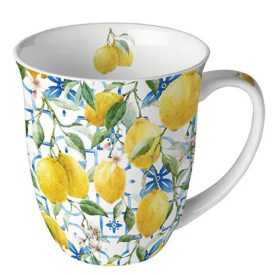 Mediterrán Amalfi citrom mintás porcelán bögre 400 ml