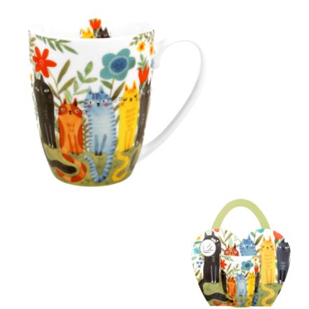 Cicás porcelánbögre- cicák a virágoskertben bögre diszcsomagolásban 360ml